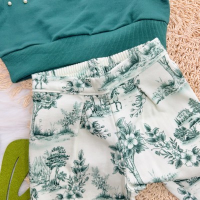 Conj. Casaco com Perolas e Calça de Moletom - Verde e Off White